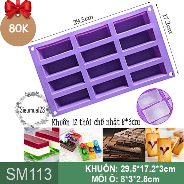 Khuôn nướng bánh : Khuôn 12 thỏi chữ nhật 8*3cm ( SM113 )