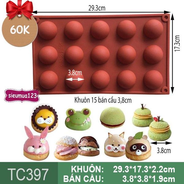 Khuôn silicon nướng bánh 15 bán cầu 3,8cm ( TC397 )