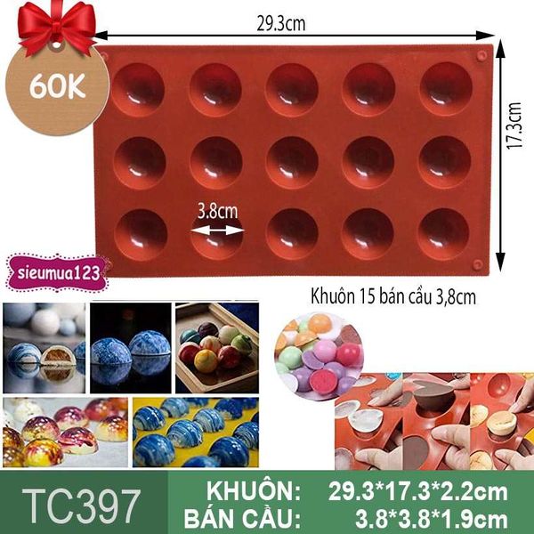 Khuôn silicon nướng bánh 15 bán cầu 3,8cm ( TC397 )
