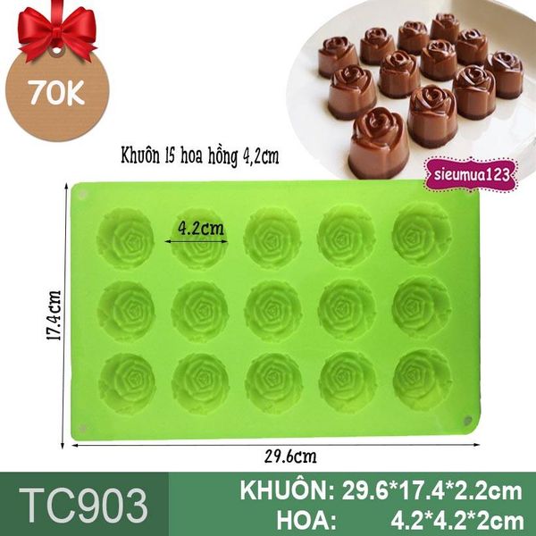 Khuôn nướng bánh silicon 15 hoa hồng 4,2cm ( TC903 )