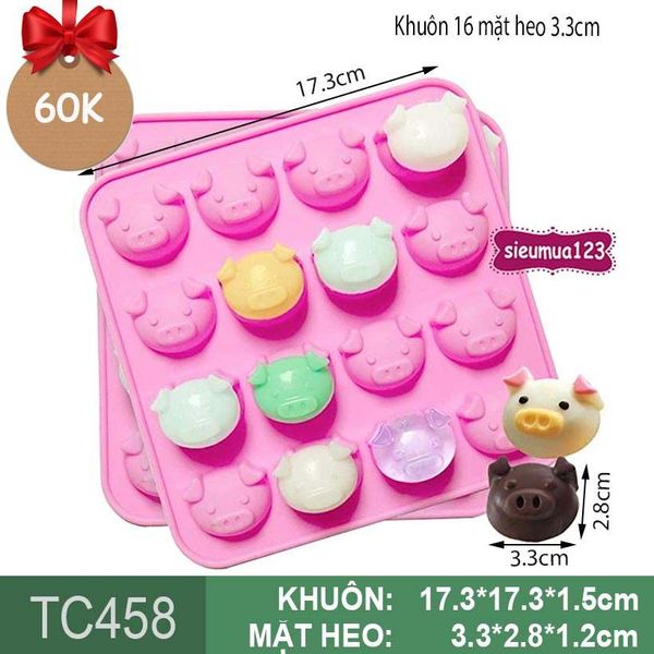 Khuôn silicon trà sữa 16 mặt heo 3.3cm ( TC458 )