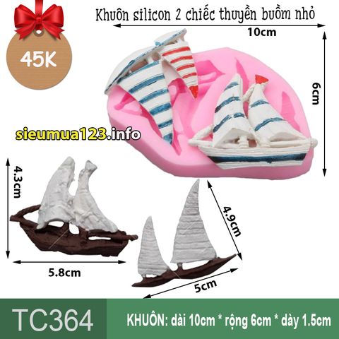 Khuôn silicon 2 chiếc thuyền buồm nhỏ 5,8cm và 5cm ( TC364 )