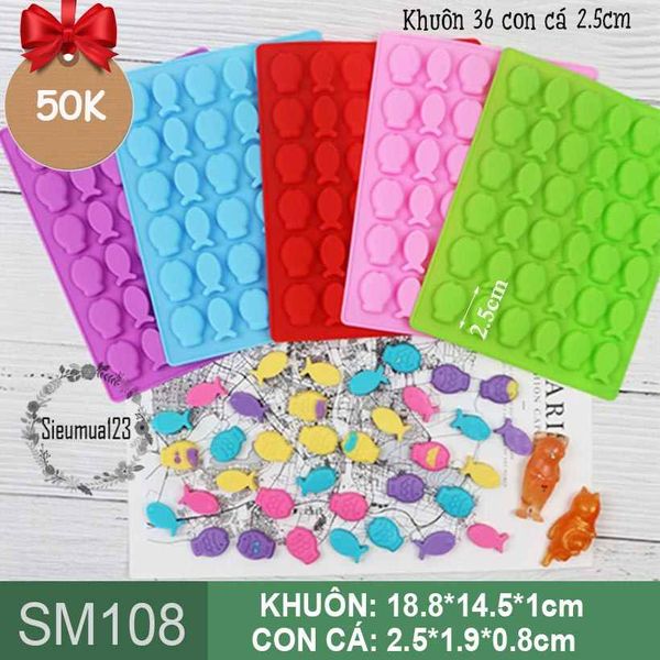 Khuôn silicon 36 con cá nhỏ 2,5cm ( SM108 ) làm trà sữa, làm kẹo chipchip ( CÒN NHIỀU )