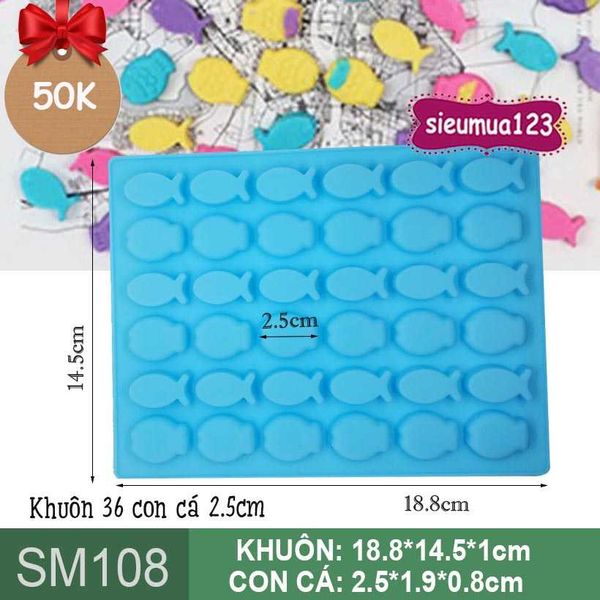 Khuôn silicon 36 con cá nhỏ 2,5cm ( SM108 ) làm trà sữa, làm kẹo chipchip ( CÒN NHIỀU )