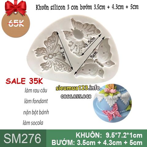 Khuôn silicon 3 con bướm từ 3,5cm đến 5cm ( SM276 )