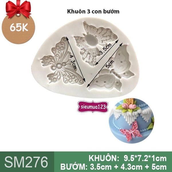 Khuôn silicon 3 con bướm từ 3,5cm đến 5cm ( SM276 )