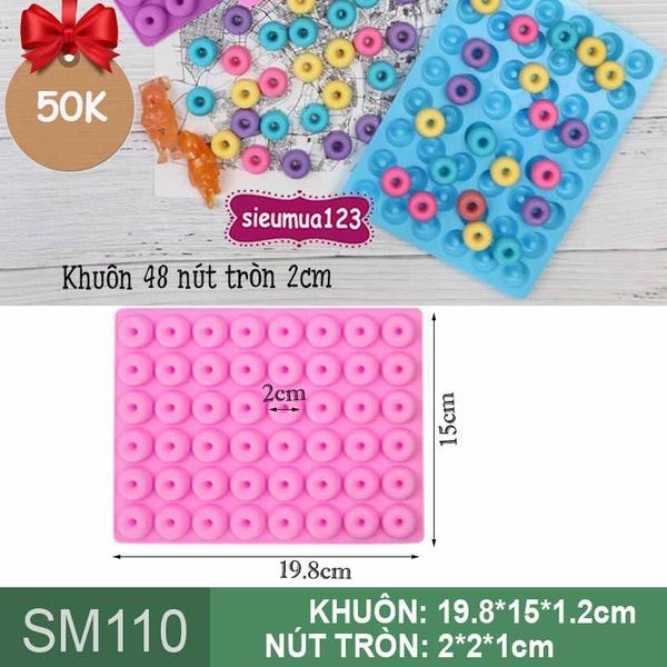 Khuôn silicon kẹo chip chip 48 nút tròn donut nhỏ 2cm ( SM110 )