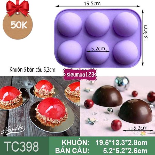 Khuôn nướng bánh silicon 6 bán cầu 5,2cm ( TC398 ) CÒN NHIỀU
