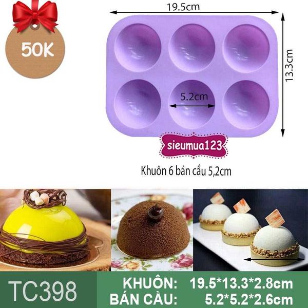 Khuôn nướng bánh silicon 6 bán cầu 5,2cm ( TC398 ) CÒN NHIỀU