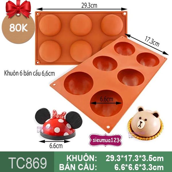 Khuôn silicon nướng bánh 6 bán cầu 6,6cm ( TC869 )