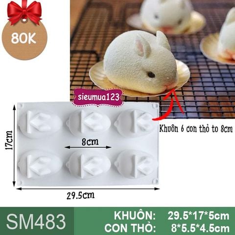 Khuôn bánh mousse: Khuôn 6 con thỏ to 8cm ( SM483 )