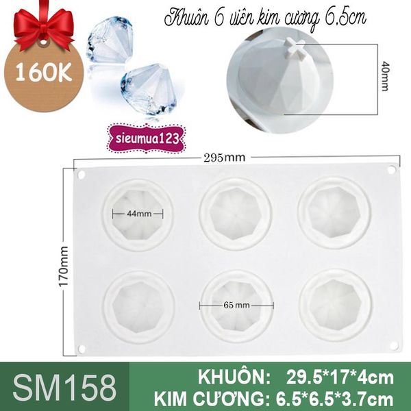 Khuôn bánh mousse : Khuôn 6 viên kim cương 6,5cm ( SM158 )