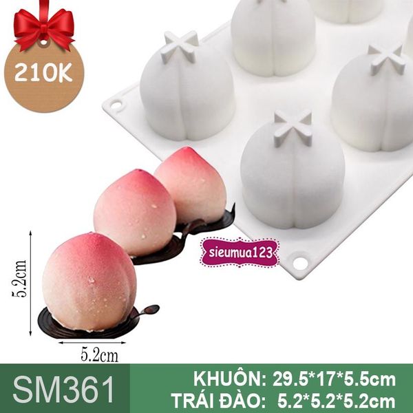 Khuôn mousse silicon 4d : Khuôn 8 trái đào 5,2cm ( SM361 ) còn 3 cái