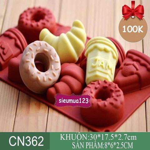 Khuôn bánh silicon : Khuôn 8 bánh donut sừng bò cheesecake jam ( CN362 ) còn 1 cái