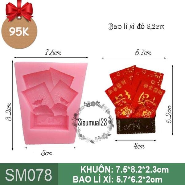 Khuôn silicon làm rau câu bao lì xì năm mới màu đỏ 6,2cm ( SM078 )