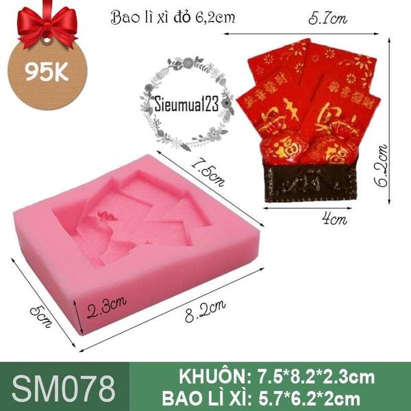 Khuôn silicon làm rau câu bao lì xì năm mới màu đỏ 6,2cm ( SM078 )