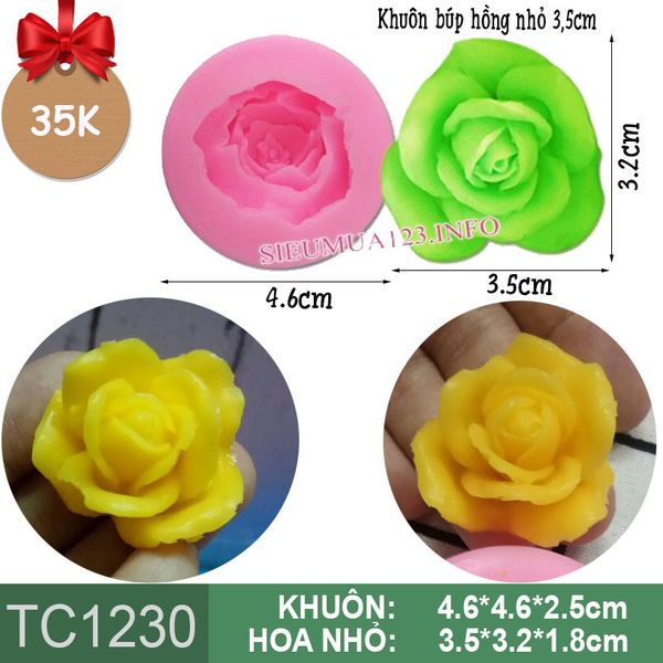 Khuôn rau câu silicon búp hoa hồng xòe nhỏ 3,5cm ( TC1230 )