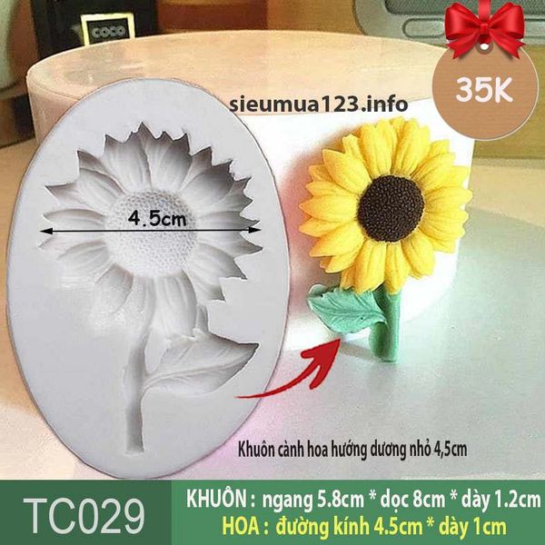 Khuôn silicon làm rau câu cành hoa hướng dương nhỏ 4,5cm ( TC029 )