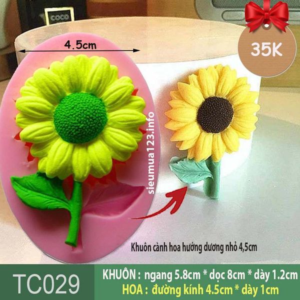 Khuôn silicon làm rau câu cành hoa hướng dương nhỏ 4,5cm ( TC029 )