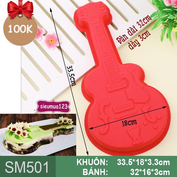 Khuôn silicon làm bánh cây đàn dài 32cm cao 3cm ( SM501 )