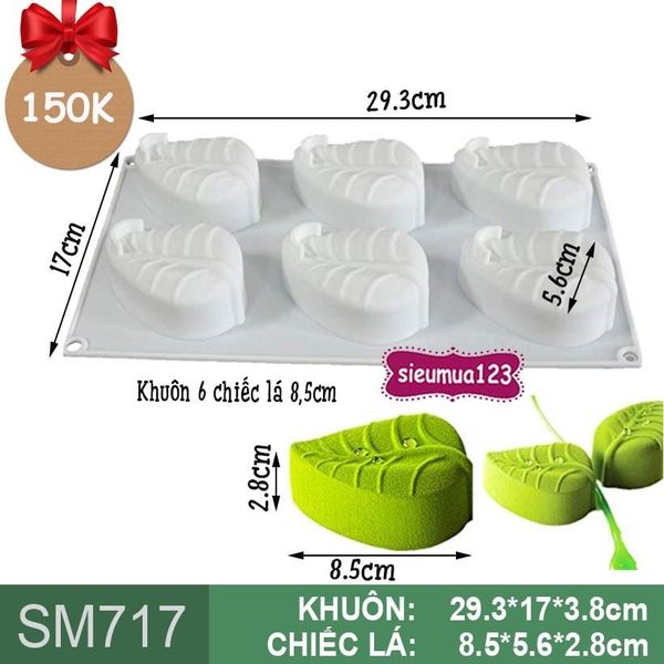 Khuôn silicon mousse 6 chiếc lá 8,5cm ( SM717 ) CÒN 7 CÁI