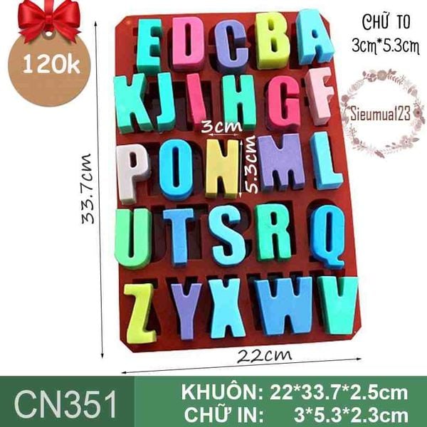 Khuôn silicon 26 chữ cái alphabet in hoa to cao 5,3cm ( CN351 ) CÒN ÍT