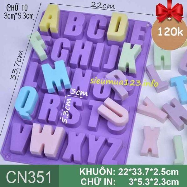 Khuôn silicon 26 chữ cái alphabet in hoa to cao 5,3cm ( CN351 ) CÒN ÍT