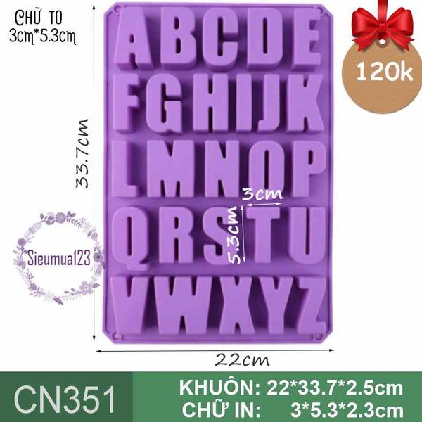 Khuôn silicon 26 chữ cái alphabet in hoa to cao 5,3cm ( CN351 ) CÒN ÍT