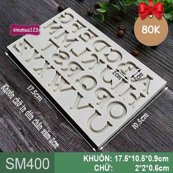 Khuôn silicon 26 chữ in dún chân xám 2cm ( SM400 )