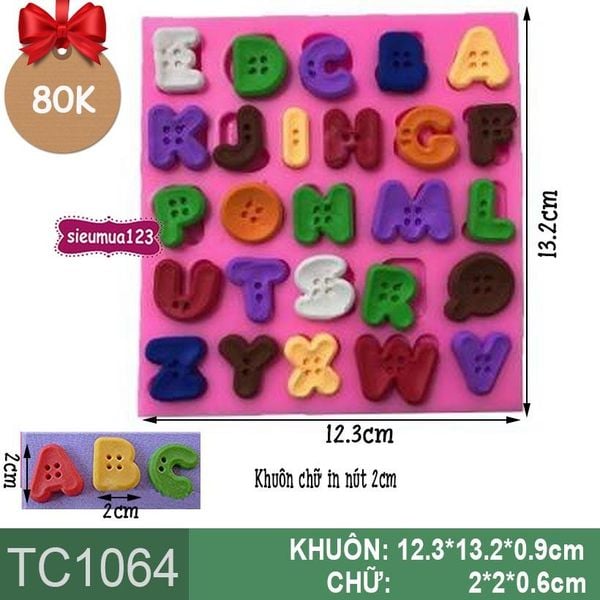 Khuôn silicon 26 chữ in nút 2cm ( TC1064 )