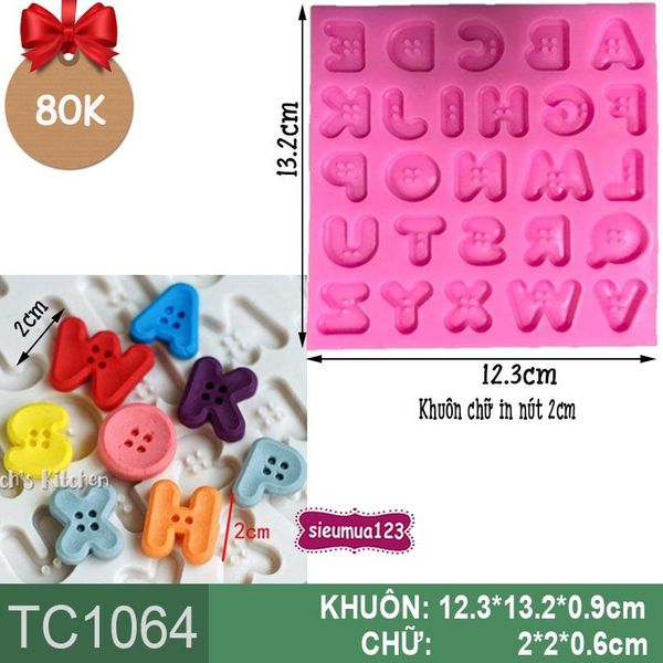 Khuôn silicon 26 chữ in nút 2cm ( TC1064 )