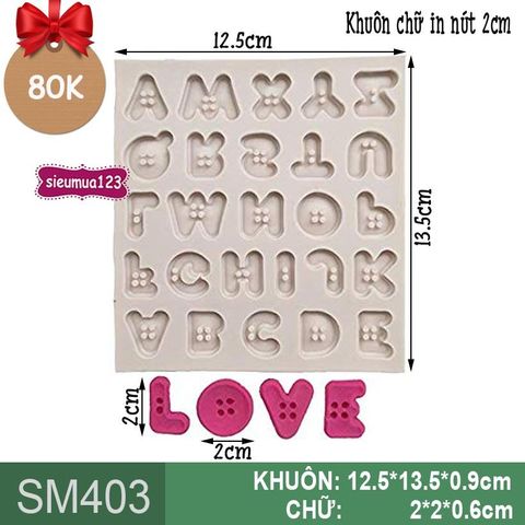 Khuôn silicon 26 chữ in nút 2cm ( SM403 )