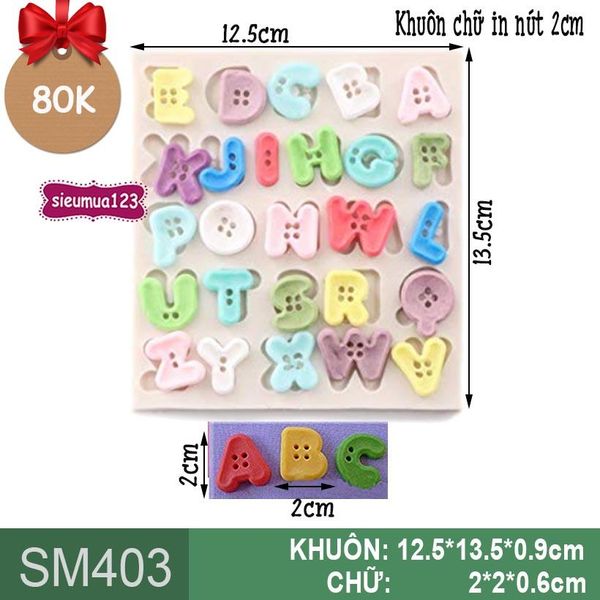 Khuôn silicon 26 chữ in nút 2cm ( SM403 )