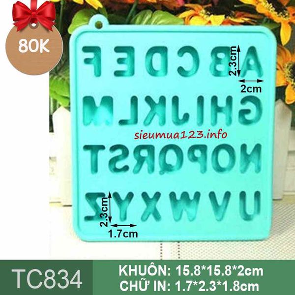 Khuôn silicon Bảng chữ cái Alphabet dạng viên dày có 26 chữ size 2,3cm ( TC834 )