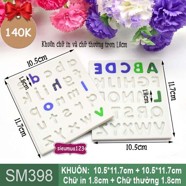 Bộ 2 khuôn silicon chữ in và chữ thường trơn 1,8cm ( SM398 )