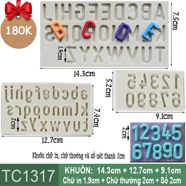 Bộ 3 khuôn silicon chữ và số nét thanh 2cm ( TC1317 )