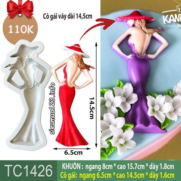 Khuôn silicon cô gái 14,5cm ( TC1426 ) váy dài quyến rũ