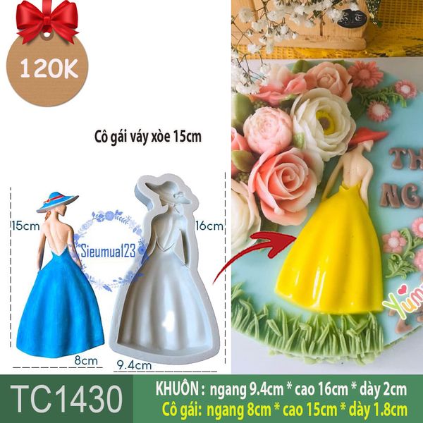 Khuôn silicon cô gái 15cm ( TC1430 ) váy xòe
