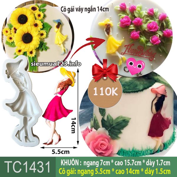 Khuôn silicon cô gái 14cm ( TC1431 ) váy ngắn