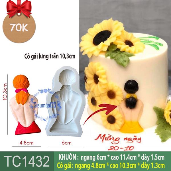 Khuôn silicon cô gái 10,3cm lưng trần ( TC1432 )