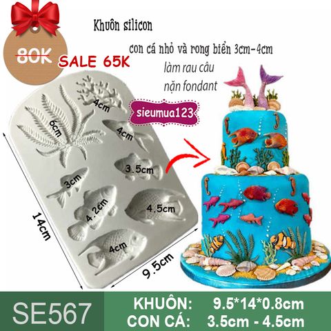 Khuôn silicon con cá nhỏ và rong biển 3cm-4cm ( SE567 )