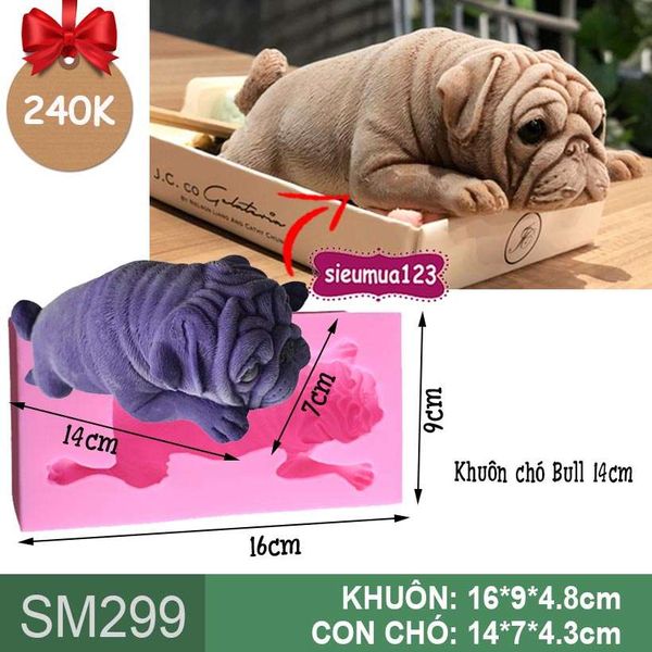 Khuôn silicon làm rau câu con chó Bull nằm dọc 14cm ( SM299 )