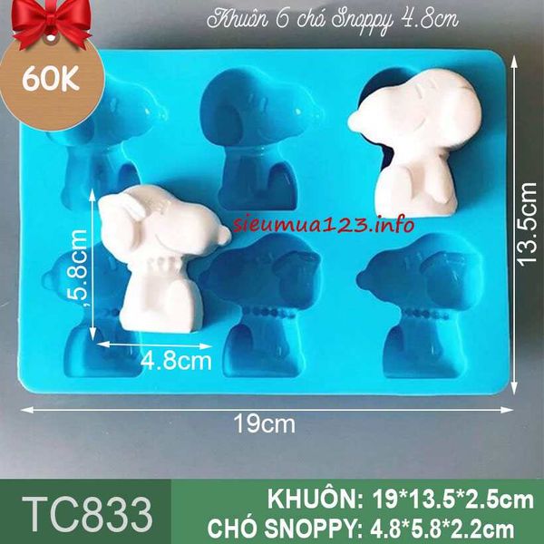 Khuôn silicon 6 con chó Snoopy 5,8cm ( TC833 )