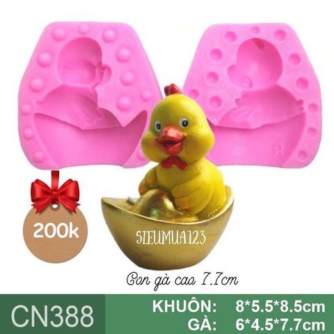 Khuôn rau câu silicon 4d : Khuôn con gà thỏi vàng cao 7,7cm ( CN388 )
