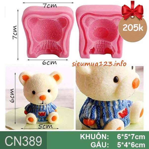 Khuôn silicon con gấu Teddy Bear cao 6cm ( CN389 )