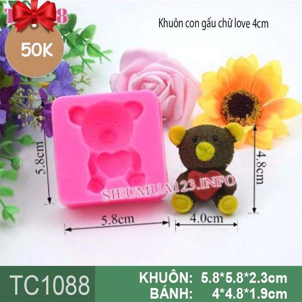 Khuôn silicon con gấu nhỏ ôm chữ love 4cm ( TC1088 ) còn vài con