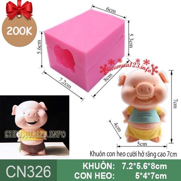 Khuôn  silicon con heo cười hở răng 7cm ( CN326 ) CÒN 1 CON