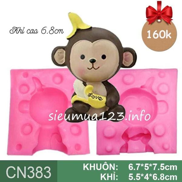 Khuôn rau câu silicon 4d : Khuôn Con Khỉ Đội Chuối Chữ Love 6,8cm ( CN383 )