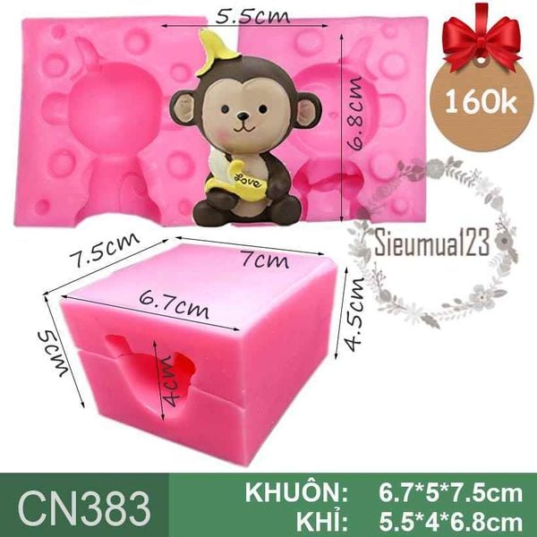 Khuôn rau câu silicon 4d : Khuôn Con Khỉ Đội Chuối Chữ Love 6,8cm ( CN383 )