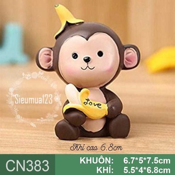 Khuôn rau câu silicon 4d : Khuôn Con Khỉ Đội Chuối Chữ Love 6,8cm ( CN383 )